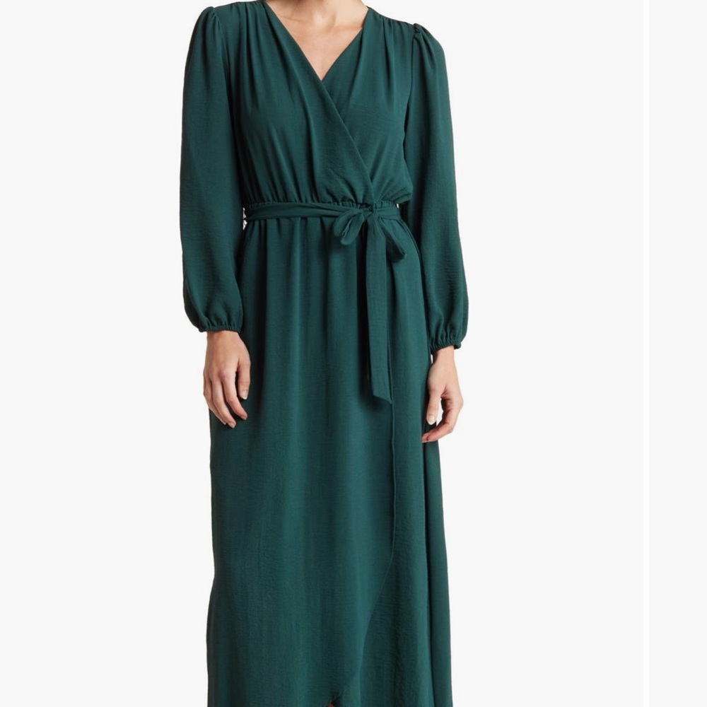 Nordstrom Emerald Green Long Sleeve Wrap Maxi Dress